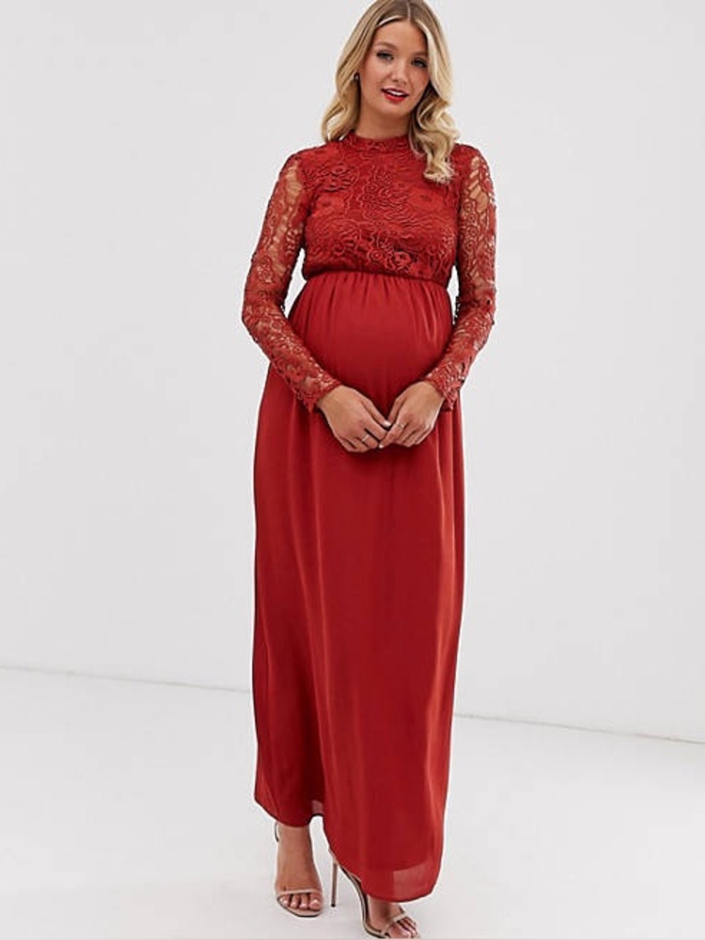 🌟 NEW 🌟 ASOS Red Lace Long-Sleeve Maternity Maxi Dress (NWT) - Size 6 Maternity